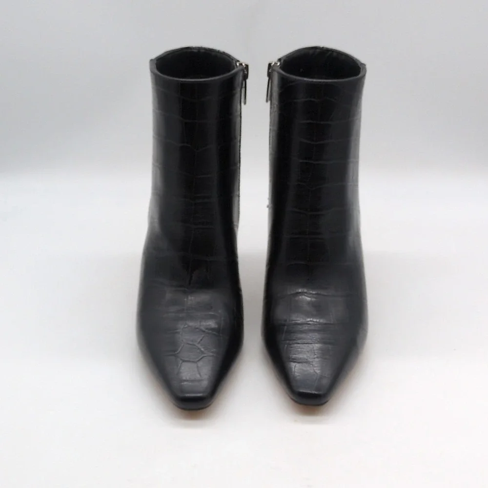 Vince Camuto Shoes Womens Allost Black Croc 7.5 Ankle Boot Stiletto Zip Chic NEW